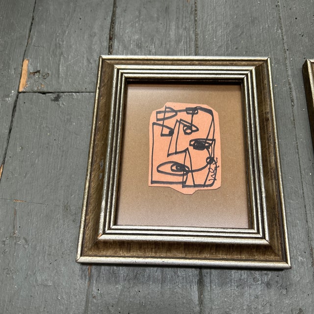 Set of two contemporary original Wayne Cunningham abstract marker drawings. Framed and signed. Each drawing measures...