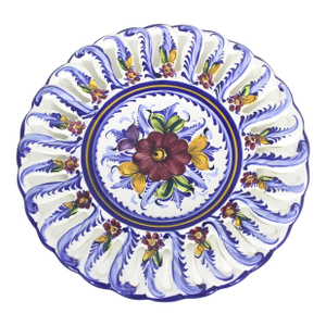 Vintage Hand Painted Reticulated Pottery Wall Plate Portuguese Floral Ceramic Platter With Cutouts, Wall Art, Ethnic, Bohemian Portugal
