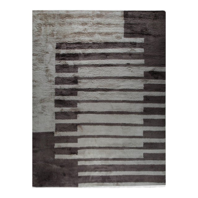9x12 Nadia Mira Brown Geometric Modern Hand Knotted Wool Carpet Rug For Sale