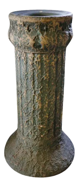 Antique Plant Pedestal - Green and Tan Ceramic