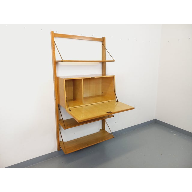 Wall-Mounted Bookcase with Light Wood and Brass, 1960s For Sale - Image 10 of 18