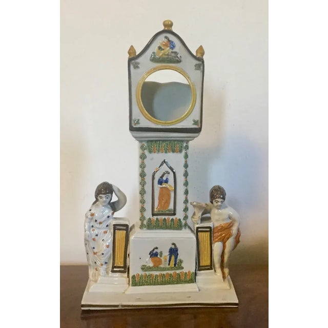 Antique Circa 1820 English Staffordshire Pearlware Dixon Austin & Company Grandfather Clock Watch Holder For Sale - Image 9 of 13