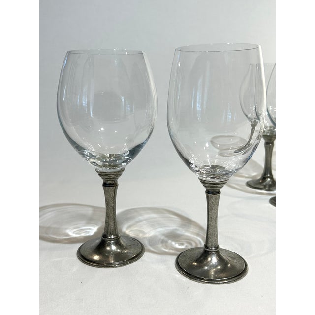 2000 - 2009 Williams-Sonoma 4” Diameter Pewter Stem Hand-Blown Crystal Wine Goblets - Set of 12 For Sale - Image 5 of 5