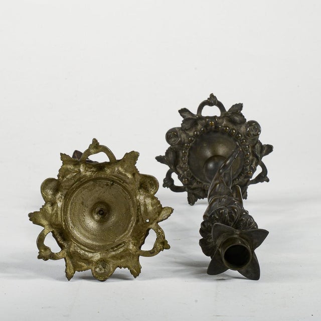 Metal Bronze Candleholders, Set of 2 For Sale - Image 7 of 9