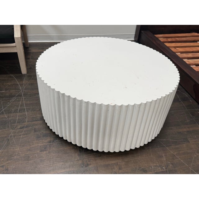 White Williams Sonoma Tropea Fluted Round Coffee Table For Sale - Image 8 of 12