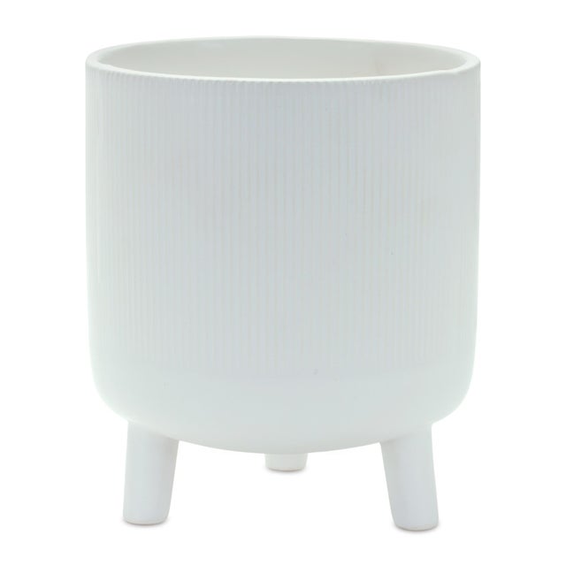 Add a touch of modern elegance to your plant displays with the White Ribbed Dolomite Planter. Crafted from durable...