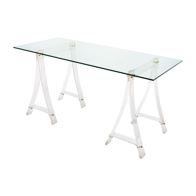 Period Mid-Century Modern, Lucite and Glass Desk, French For Sale - Image 4 of 9