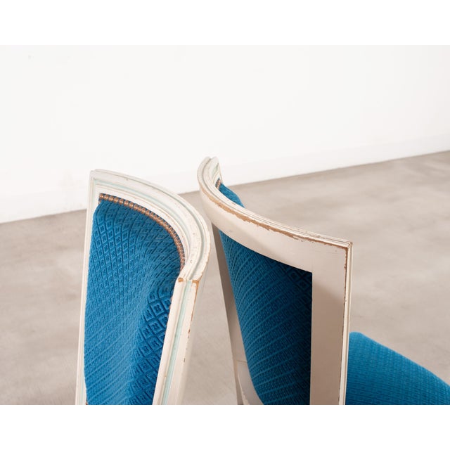 Set of Eight Louis XVI Style Painted Dining Chairs in Blue Velvet For Sale - Image 13 of 18
