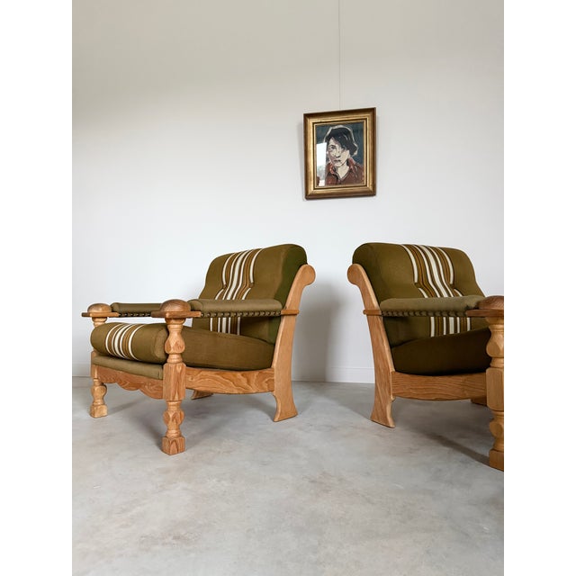 Henning Kjærnulf Danish Oak Lounge Chairs Original Wool Upholstery For Sale - Image 12 of 18