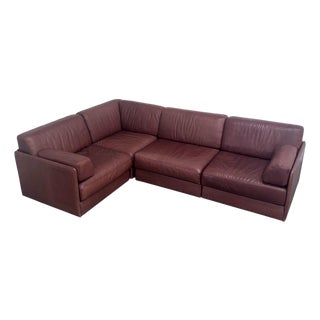 Vintage Modular Sofa in Brown Leather from de Sede, 1970s, Set of 4 For Sale