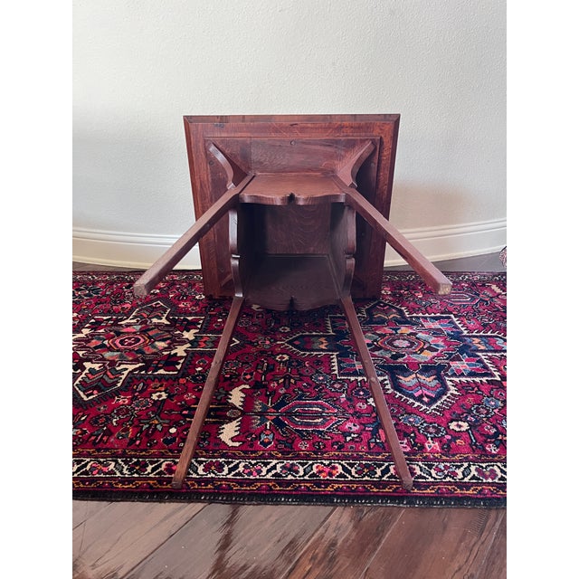 Antique Americana Tiger Oak Side Table 30” Height, Square-Shaped Table For Sale - Image 11 of 12