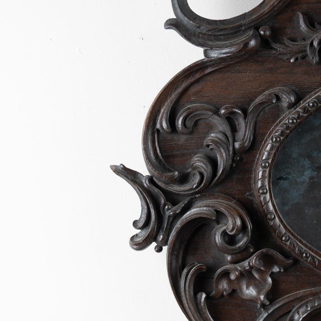 Early 20th Century Early 20th Century Carved Oval Dark Oak Mirror From Portugal For Sale - Image 5 of 10