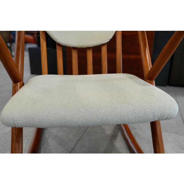1960s Benny A. Linden Danish Rocking Chair – Honey Teak & Cream Upholstery MCM For Sale - Image 9 of 15