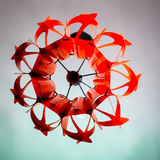 Red Mid-Century Modern Red Acrylic Origami Geometrical Pendant Light, 1970s For Sale - Image 8 of 9