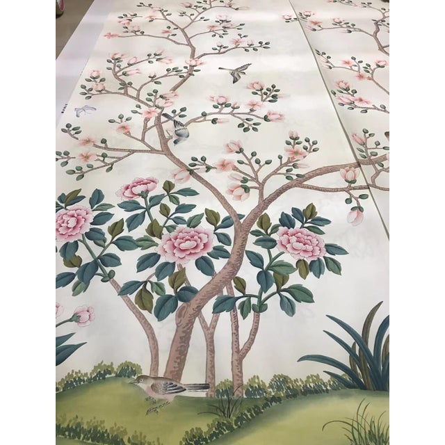 Chinoiserie Hand-Painted Magnolia & Peony Wallpaper Panels, Set of 4 For Sale - Image 4 of 8