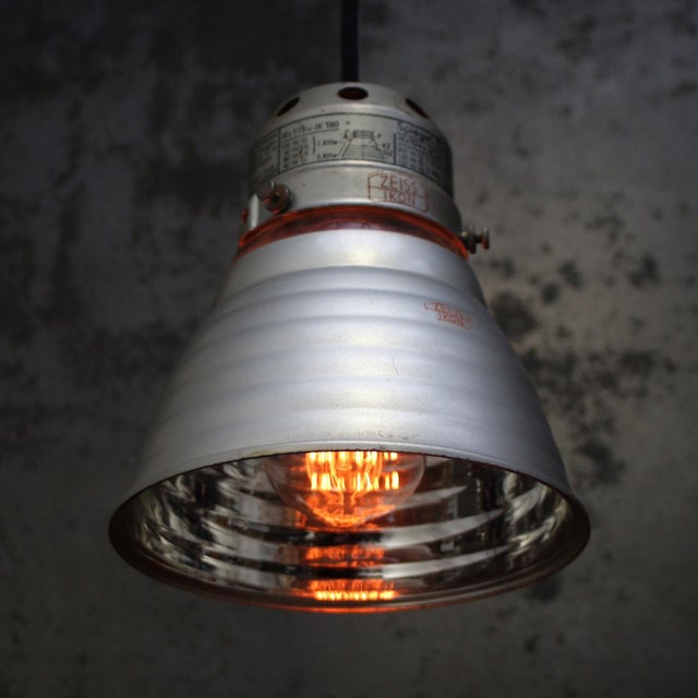 Metal Vintage Industrial Zeiss Ikon Ik180 Mercury Mirror Glass Pendant Light For Sale - Image 7 of 8
