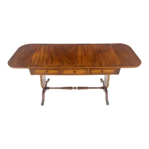 Drop Leaf Sides Dovetail Drawers Banded Inlaid Top Console Writing Library Table