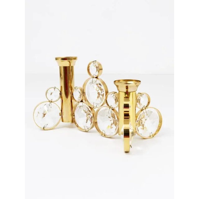 Brass and Crystals Candleholder in the style of Gaetano Sciolari from Palwa, 1970s For Sale - Image 3 of 11