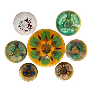 Mid 20th Century Gump’s Signed Original Edwards Star Copper & Enamel Plates - 7 Pieces For Sale