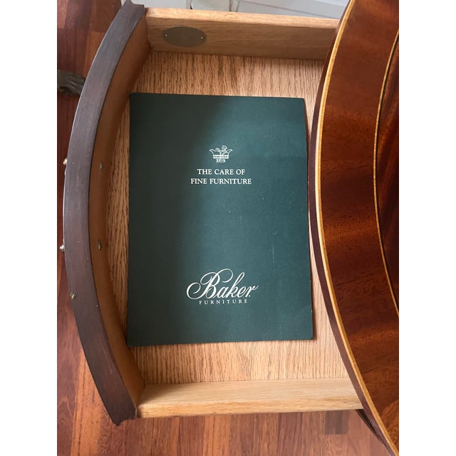 Baker Furniture Company Baker Inlaid Pedestal Round Drum Table Mahogany Vintage For Sale - Image 4 of 5