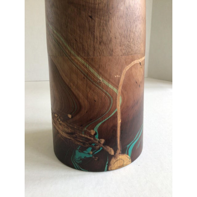 2000s Wood Vase With a Swirling Green Pattern and Natural Polish For Sale In New York - Image 6 of 8