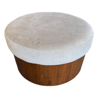 West Elm Drum Shaped Storage Ottoman, Light Taupe For Sale