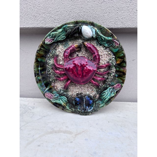 Majolica Palissy Portuguese Crab Wall Platter, Circa 1940 For Sale - Image 4 of 7