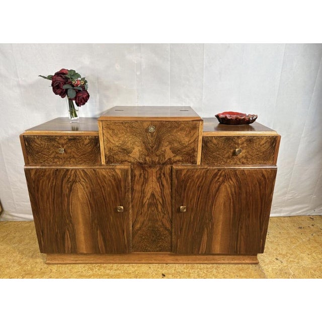 Art Deco English Burr Walnut Cocktail Bar Cabinet, 1930s For Sale - Image 14 of 15