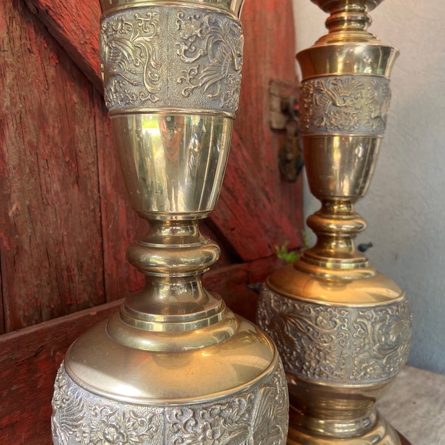 Vintage James Mont Style Brass Table Lamps With Wood Bases - Pair For Sale - Image 15 of 18