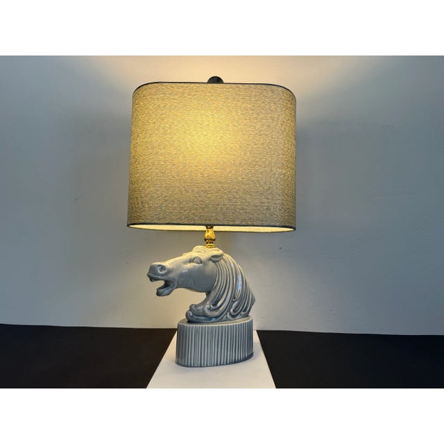 Art Deco 1950s Ceramic Roman Horse Head Lamp & Shade by Phil-Mar Lamps For Sale - Image 3 of 18