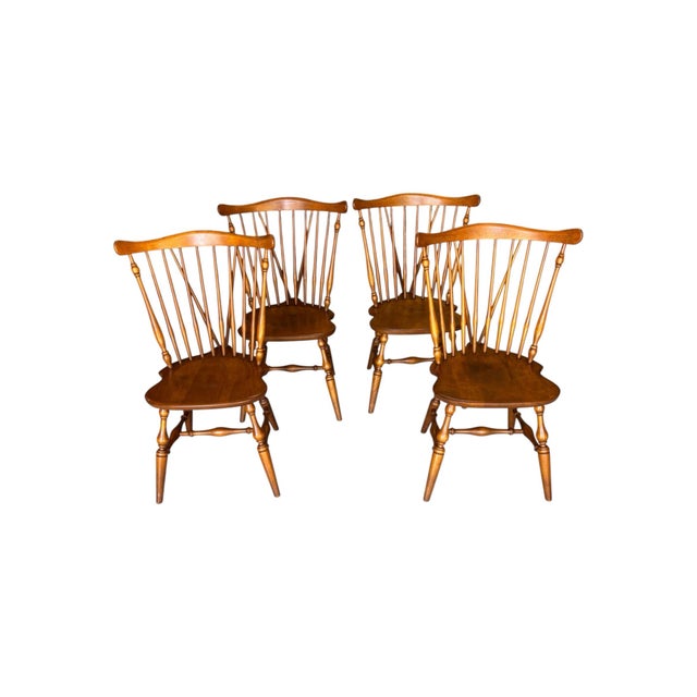 Ethan Allen 1970s Ethan Allen Nutmeg Maple Windsor Fiddleback Chairs. For Sale - Image 4 of 11