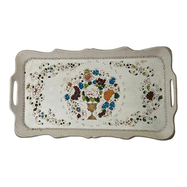 Vintage Hand Painted Decorative Serving Tray For Sale