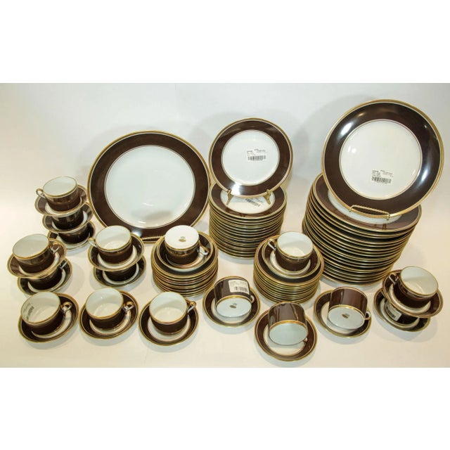 Richard Ginori Contessa Brown and Gold Porcelain Dinner Service, 93 Pieces, Italy, 1980s. An exceptional 93-piece vintage...