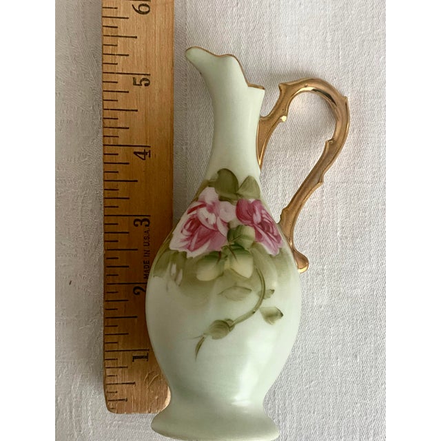 Ceramic Mid 20th Century Lefton Porcelain Green Heritage Rose Hand-Painted Porcelain Ewer/Miniature Pitcher/Bud Vase Excellent Condition For Sale - Image 7 of 8