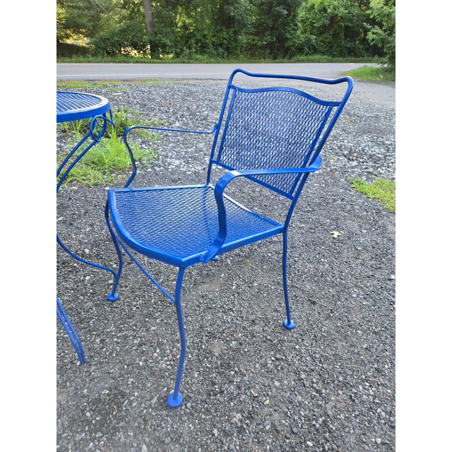Vintage Wrought Iron Patio Set Painted Ford Blue, 3 Pieces For Sale In New York - Image 6 of 18