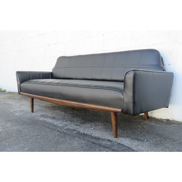 Mid Century Modern Black Vinyl Long Couch Sofa 6267 For Sale - Image 11 of 15