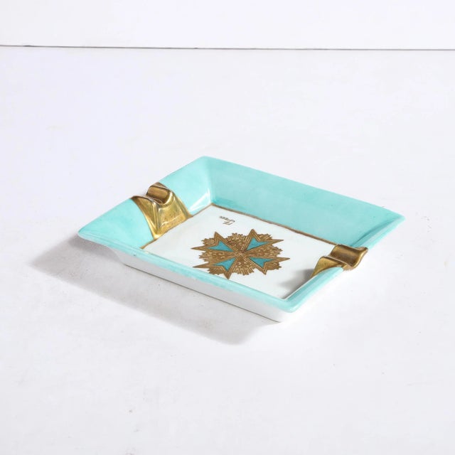 1960s Mid-Century Ceramic Cigar Tray in Pastel Cerulean and Gilt Detailing For Sale - Image 5 of 13