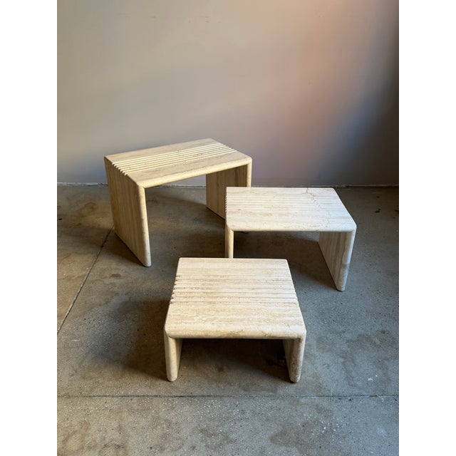 Mid-Century Modern Postmodern Travertine Nesting Side Tables, a Set of 3 For Sale - Image 3 of 12
