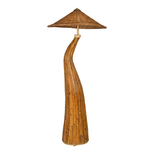 Mid Century Modern Sculptural Shroom Floor Lamp | Handcrafted Mushroom Rattan Statement Lighting For Sale