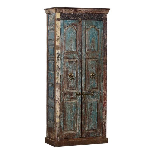 Armoire Constructed From Antique Indian Painted Teakwood Doors and Elements For Sale