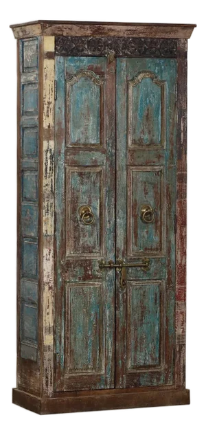 Armoire Constructed From Antique Indian Painted Teakwood Doors and Elements