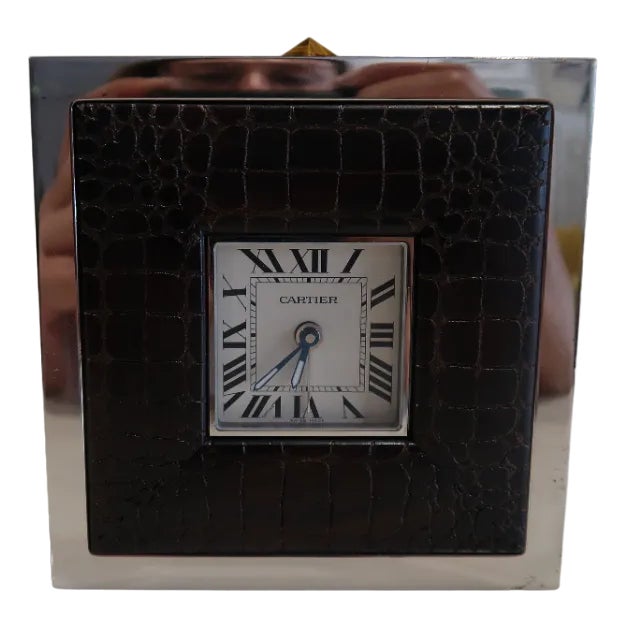 Art Deco Style Stainless Steel Table Clock from Cartier For Sale