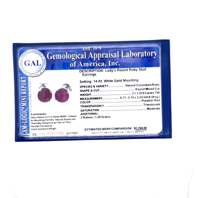 Natural Ruby Stud Earrings 14k Gold 1.91 TCW 1.28 Grams Certified For Sale - Image 11 of 11