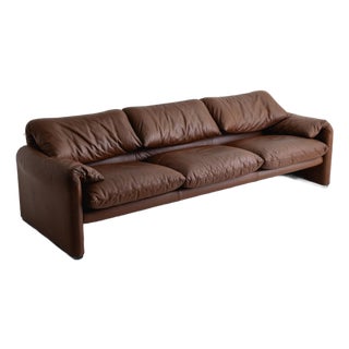 Maralunga Sofa in Leather by Vico Magistretti for Cassina For Sale