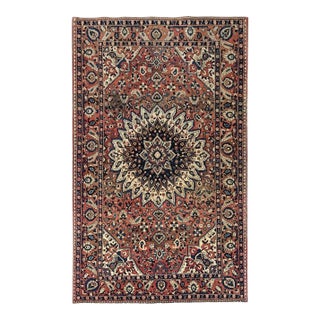 1950 5'3"x8'6" Red Vintage Persian Bakthiar Hand Knotted Pure Wool Clean Oriental Rug For Sale