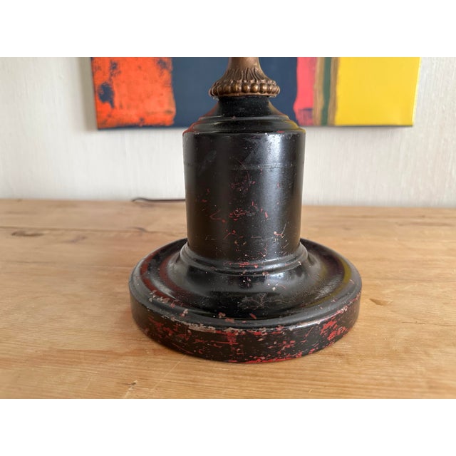 Vintage Black Metal Urn Lamp With Leopard Print Shade For Sale - Image 12 of 12