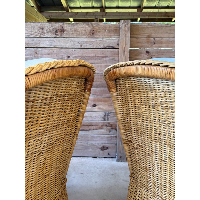 1980s Pair of Vintage Michael Taylor Style Braided Rattan Wicker Lounge Side Armchairs For Sale - Image 5 of 12
