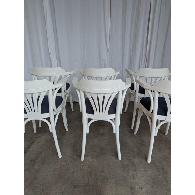 Vintage White Bentwood Dining Chairs with Blue Fabric Seats, 1970s, Set of 6 For Sale - Image 17 of 18