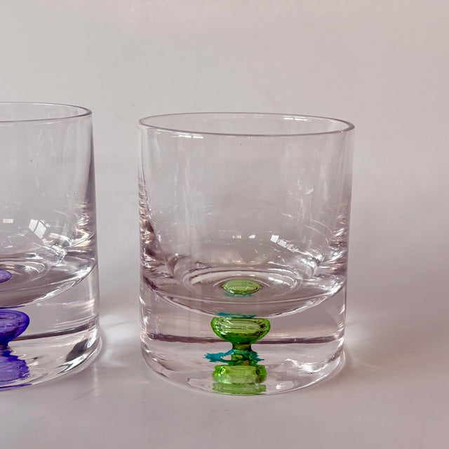 Glass Vintage Krosno Handblown Bubble Base Rocks Glasses – Polish Glassware Purple & Green - Set of 2 For Sale - Image 7 of 8