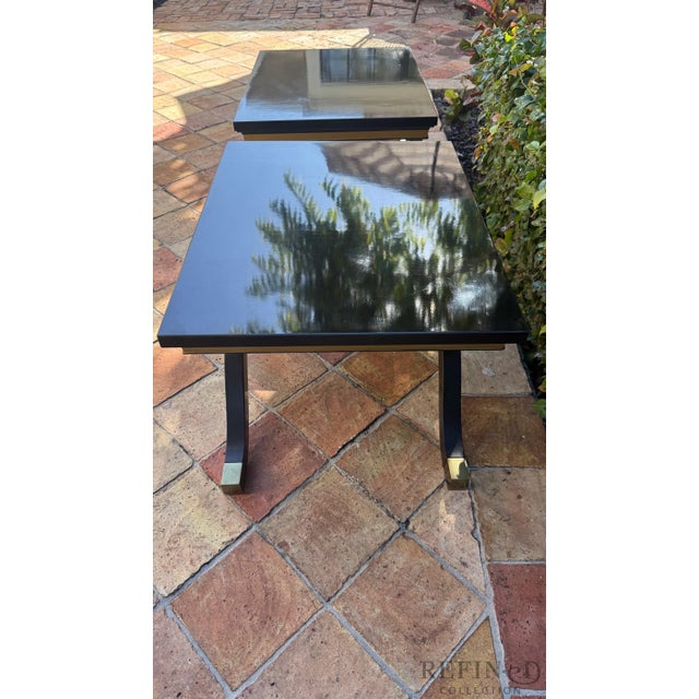 Heritage Pair of Hollywood Regency Black Lacquer & Gilt Side Tables by Heritage Furniture, Circa 1980s For Sale - Image 4 of 15